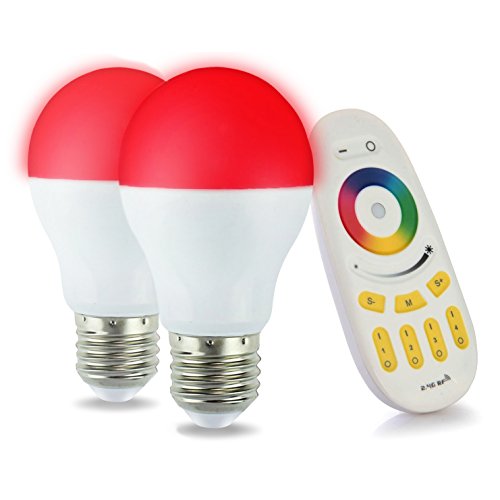LIGHTEU®, 2x WLAN LED Lampe original MILIGHT Color RGB- Warm Weiß, 6 Watt, E27, dimmbar, mit 4 zonen Fernbedienung, Farbwechsel Glühbirne, WiFi bulb von lighteu