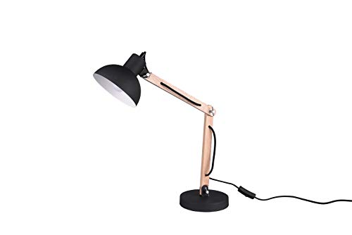 lightling Schreibtischlampe Woody mit 3-fach verstellbarem Holzarm, Fuß und Schirm aus Metall schwarz, 1 x E27 max. 42W, Tiefe: 16-37 cm, Breite: 16 cm, Höhe: max. 63 cm von lightling