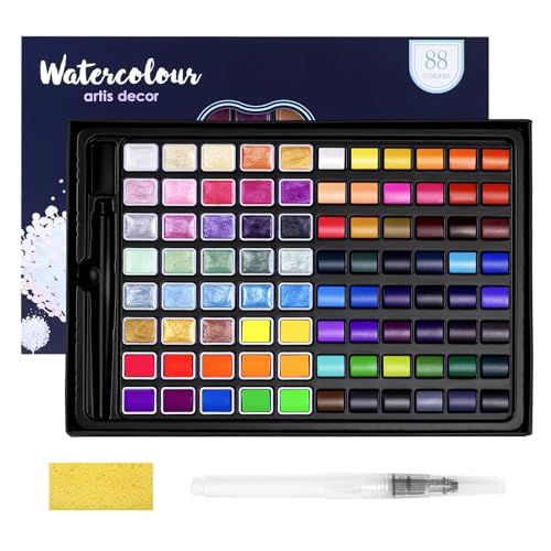 LIGHTWISH Aquarellfarben Set -88 Farben Wasserfarben Malset, Aquarellmalerei Set mit Wasserpinsel Stifte für Erwachsene, Künstler von LIGHTWISH