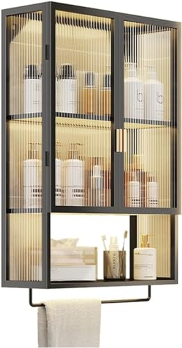 LIJBDDM Badezimmer-Wandschrank, Metall-Medizinschrank mit Glastür, über dem WC-Aufbewahrungsschrank (Größe: 70 x 30 x 14,5 cm, Farbe: Schwarz) von LIJBDDM