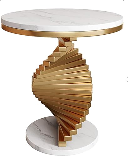 LIJBDDM Moderner Marmor-Couchtisch, runder Marmor-Beistelltisch mit goldfarbenem Metallsockel, Marmorplatte, Akzenttisch für Wohnzimmer, Schlafzimmer, Cocktail (Größe: 40 x 40 x 50 cm, Farbe: Weiß) von LIJBDDM