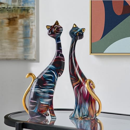 LIKEUDO Einzigartige Harzkatzen Statue für Katzenliebhaber - Perfekte Dekoration für Zuhause und Büro(Linie) von LIKEUDO