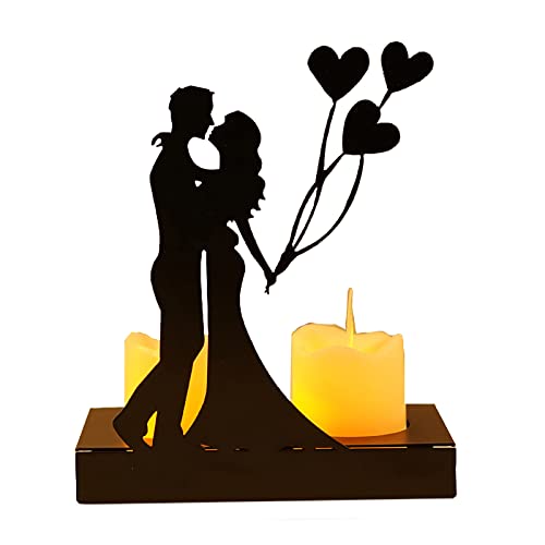 Romantische Liebhaber Metall Kerzenhalter Schwarz Tafelkerzen Ständer Kerzeneinsatz Abendessen Deko Kerzen Ständer Ornament Kerzenhalter Hochzeiten Heimdekoration Kerzenhalter Skulptur(Ballon) von LIKEUDO