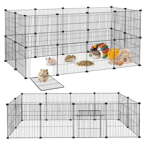 LILIIN 24PCS Freilaufgehege, Freigehege für Kaninchen, Meerschweinchen Käfig, Kleintiergehege mit Tür, Gehege für Kleintiere, Hasen, Frettchen, Igel 142 x 72 x 72 cm，Schwarz von LILIIN