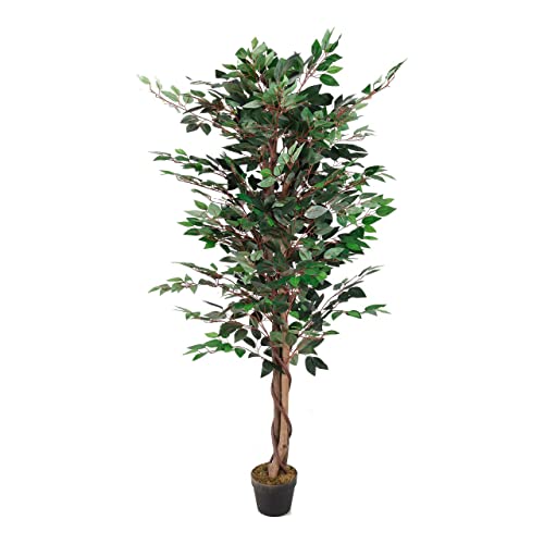 Künstliche Pflanze Ficus Holzstamm Blatt aus Stoff Blumentopf Kunststoff schwarz Dekobaum (160cm 1008 Blätter Form 2) von LINDER EXCLUSIV