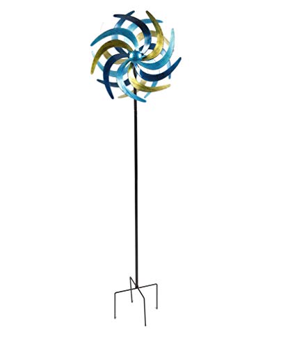LINDER EXCLUSIV XXL Doppelwindrad Windrad Garten Dekoration Windspiel Metall 140 cm Ø 38 cm 4 Farben (dunkelblau hellgrün türkis) von LINDER EXCLUSIV