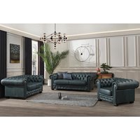 Chesterfield Garnitur 3+2+1 - Büffelleder - Graugrün - BRENTON von LINEA SOFA