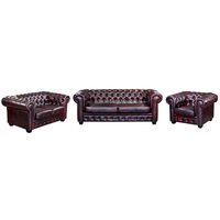 Chesterfield Garnitur 3+2+1 - Büffelleder - Rotbraun - BRENTON von LINEA SOFA