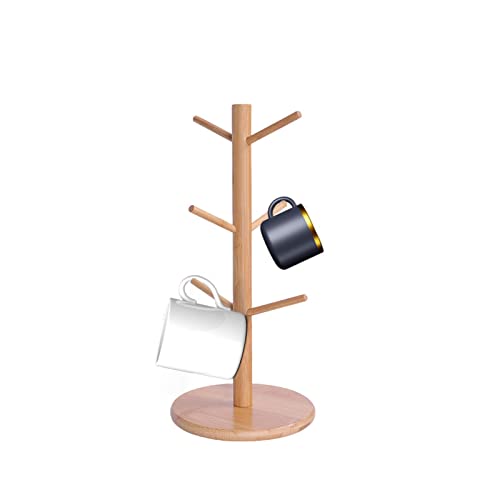 LINGJIONG Tassenbaum für Theke | Kaffeetassen-Trockengestell aus Holz mit 6 Haken - Aufsatz-Tassen-Organizer, Kaffee-Bar-Regal zum Aufhängen von Kaffeetassen, Teetassen, Glastassen von LINGJIONG