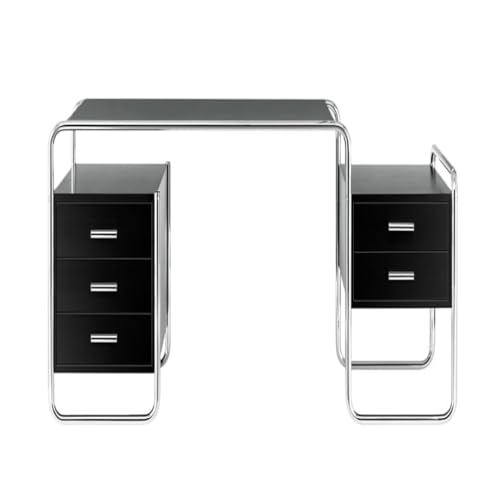 LIPPSYYDS Multifunktionstisch Einfacher, moderner, rechteckiger Edelstahlplattentisch mit Schublade, Büro-Lesetisch, Esstisch, Computertisch Tablett Bett (Color : Black, Size : B) von LIPPSYYDS