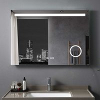 Lisa Badspiegel mit Beleuchtung led Badezimmerspiegel Wandspiegel mit Touch Beschlagfrei Dimmbar IP44, H:120x80cm mit Uhr+3-Fach von MEESALISA