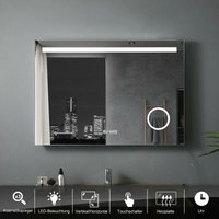 Lisa Badspiegel mit Beleuchtung led Badezimmerspiegel Wandspiegel mit Touch Beschlagfrei Dimmbar IP44, H:80x60cm mit Uhr+3-Fach Vergrößerung+Steckdose von MEESALISA