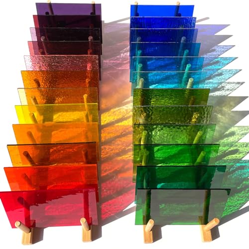 LITMIND 24 Blatt transparente Buntglas-Sortimentspackung – 10,2 x 15,2 cm, Kathedralenkunstglas für Mosaik-Bastelarbeiten und Zubehör, verschiedene Farben, Glasscheiben für atemberaubende von LITMIND