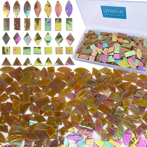 LITMIND Braune schillernde Buntglas-Mosaikfliesen zum Basteln, 240 Stück, 5 Formen gemischt (Rechteck, Dreieck, Raute, Quadrat, Blatt) – Ideal für Mosaikherstellungsprojekte von LITMIND
