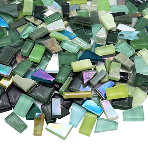 LITMIND Grüne gemischte unregelmäßige Buntglas-Mosaikfliesen für Kunsthandwerk, 266 ml, Vorteilspackung, Mosaik-Sets für Erwachsene von LITMIND