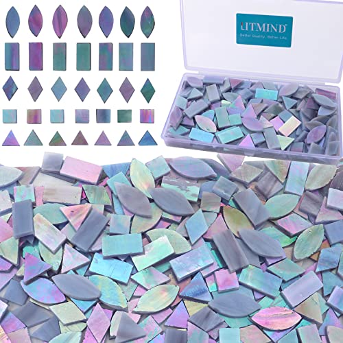 LITMIND Schillernde Buntglas-Mosaikfliesen zum Basteln, 240 Stück 5 Formen gemischte Mosaik-Glasstücke, Mosaik-Kits für Erwachsene (Irisierendes Grau) von LITMIND