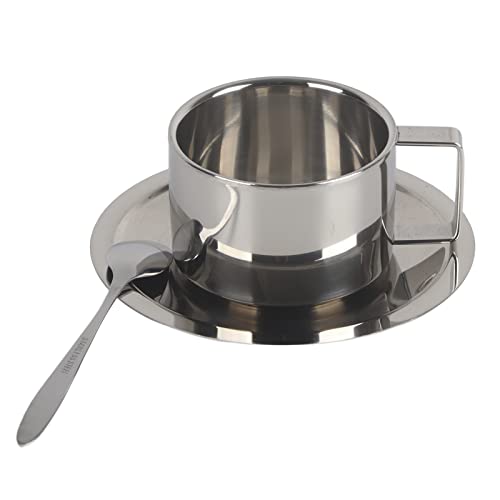 3 Stück Pro Set Kaffeetasse aus Edelstahl 304, Doppelwandige Espressotasse, Wärmeisolierendes Kaffeetassen-Löffel-Untertassen-Set, Küchenzubehör von LIULDASHUN