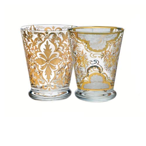 Livellara Milano Tumbler 250 ml Glas, 2er-Set, bunte und detailreiche Wasserbecher, Farbe Weiß, Kollektion: Damaskus von Livellara MILANO