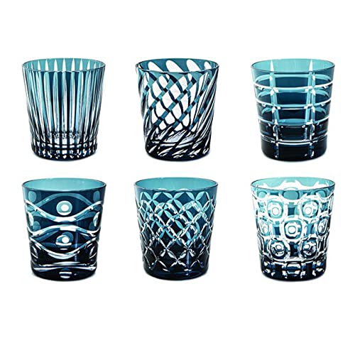 Livellara Milano Tumbler 280 ml Glas, 6er-Set, bunte und detailreiche Wasserbecher, Farbe Blau Tinte, Kollektion: Luxury von Livellara MILANO