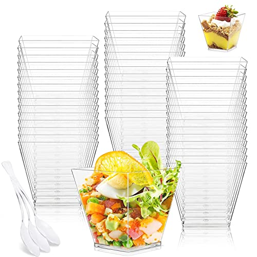 LIVESTN Dessertbecher Dessertschalen Set, 50 Stück Desserttasse DIY dessertschalen plastik Quadratische Dessertbecher Wiederverwendbar Plastik Dessertbecher für Pudding Eiscreme Food Dessert von LIVESTN