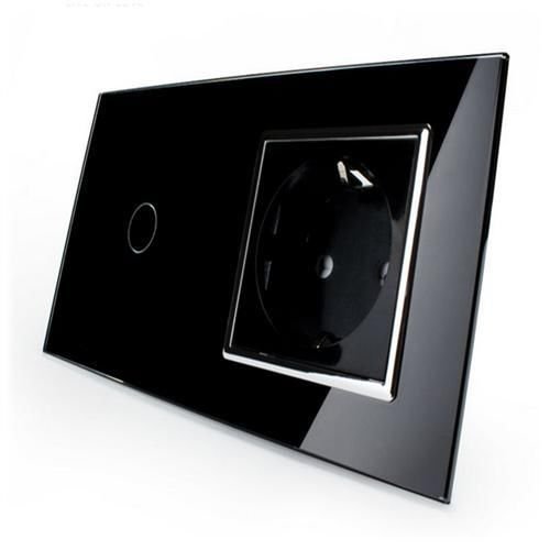 Livolo Touch Lichtschalter mit Schuko Steckdose Wandschalter LED UP inkl. Glasblende in schwarz von LIVOLO