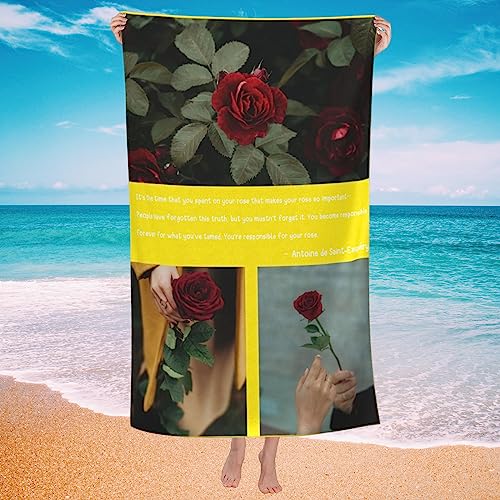 Personalisiertes Foto-Strandtuch，Strandtuch mit Eigenem Foto Name，schnell trocknendes Strandtuch mit Bildern und Text - 80x130cm，bequem und weich, geeignet für Meer, Strand, Camping,Fitness, Schwimmen von LLLGSH