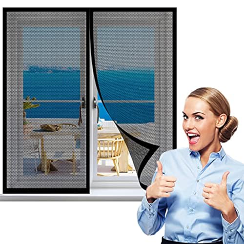 Katzennetz Fenster für Balkon Ohne Bohren Edelstahl, Katzensichere Fliegengitter mit Klettband Selbstklebend, for Windows/Living Room Windows (80 * 100cm,Black) von LLMMOOP