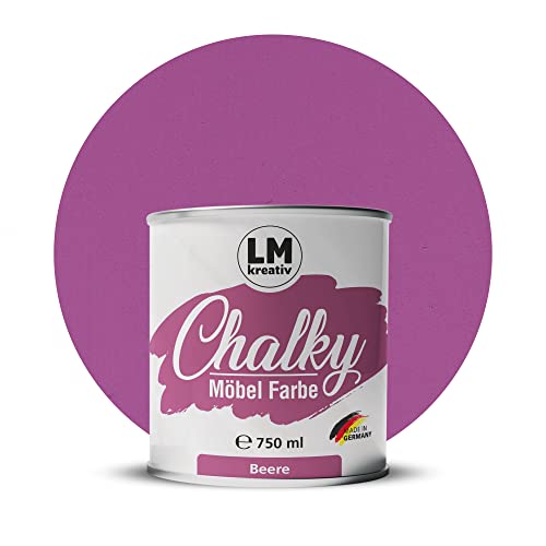Chalky Möbelfarbe Kreidefarbe für Möbel 750 ml / 1,05 kg (Beere), matt finish In- & Outdoor Kreide-Farbe für Shabby-Chic, Vintage Look, Landhaus Stil Möbel streichen von LM-Kreativ