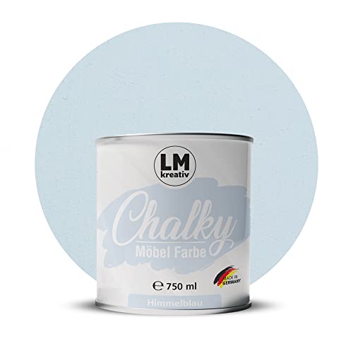 Chalky Möbelfarbe Kreidefarbe für Möbel 750 ml / 1,05 kg (Himmelblau), matt finish In- & Outdoor Kreide-Farbe für Shabby-Chic, Vintage Look, Landhaus Stil Möbel streichen von LM-Kreativ