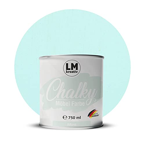 Chalky Möbelfarbe Kreidefarbe für Möbel 750 ml / 1,05 kg (Mint), matt finish In- & Outdoor Kreide-Farbe für Shabby-Chic, Vintage Look, Landhaus Stil Möbel streichen von LM-Kreativ