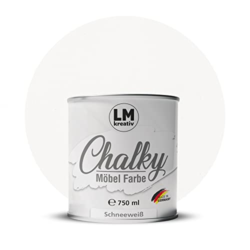 Chalky Möbelfarbe Kreidefarbe für Möbel 750 ml / 1,05 kg (Schneeweiß), matt finish In- & Outdoor Kreide-Farbe für Shabby-Chic, Vintage Look, Landhaus Stil Möbel streichen von LM-Kreativ