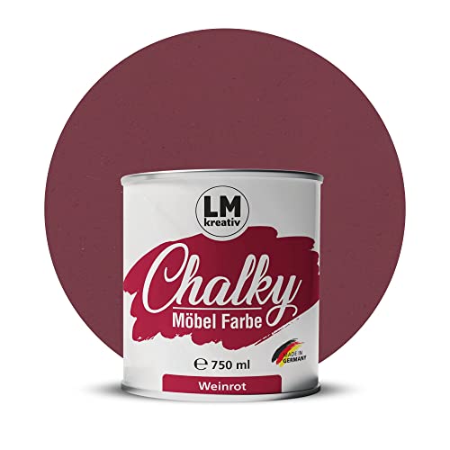 Chalky Möbelfarbe Kreidefarbe für Möbel 750 ml / 1,05 kg (Weinrot), matt finish In- & Outdoor Kreide-Farbe für Shabby-Chic, Vintage Look, Landhaus Stil Möbel streichen von LM-Kreativ