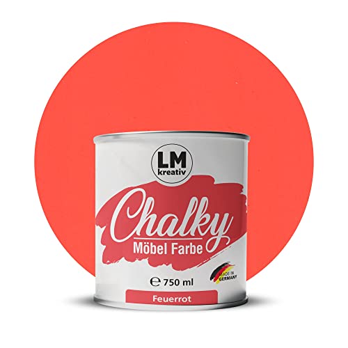 Chalky Möbelfarbe Kreidefarbe für Möbel 750 ml / 1,05 kg (Feuerrot), matt finish In- & Outdoor Kreide-Farbe für Shabby-Chic, Vintage Look, Landhaus Stil Möbel streichen von LM-Kreativ