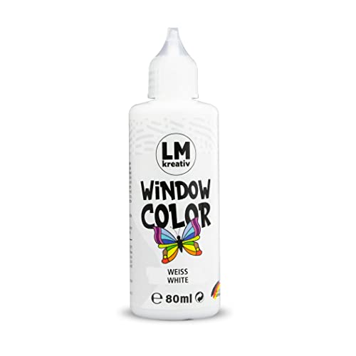 LM Window Color 80ml - Weiß - Fenster-Farben zum Basteln & Malen. Für wieder abziehbare Deko Fensterbilder im Kinderzimmer, auf Flaschen, Spiegel oder Fliesen. Fensterfarben ohne Lösungsmittel von LM-Kreativ