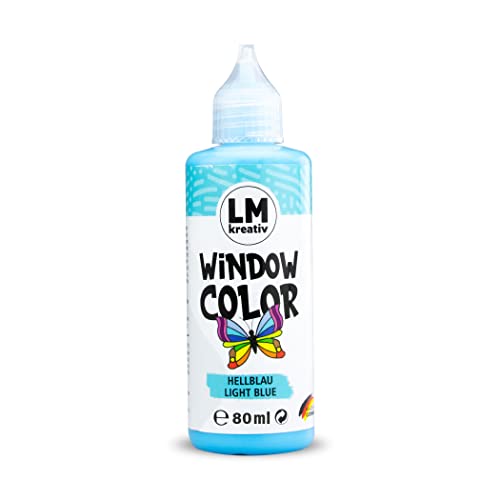LM Window Color 80ml - Hell-Blau - Fenster-Farben zum Basteln & Malen. Für wieder abziehbare Deko Fensterbilder im Kinderzimmer, auf Flaschen, Spiegel oder Fliesen. Fensterfarben ohne Lösungsmittel von LM-Kreativ