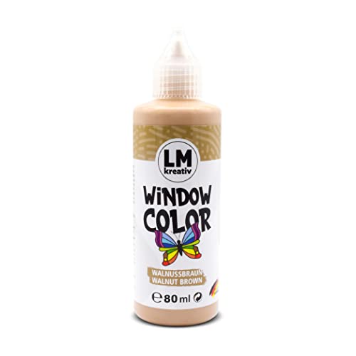 LM Window Color 80ml - Walnuss Braun - Fenster-Farben zum Basteln & Malen. Für wieder abziehbare Deko Fensterbilder im Kinderzimmer, auf Flaschen, Spiegel oder Fliesen Fensterfarben Lösemittelfrei von LM-Kreativ