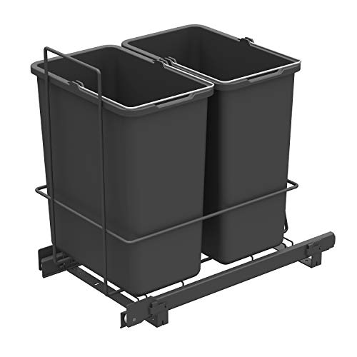 LM 62/2 Einbau Mülleimer ausziehbar mit 2x10L Abfalleimer Korbauszug Anthrazit 25,8x41,4x39,5 cm - anthrazitfarbenes Duo Mülltrennsystem für die Küche Unterschrank von LM LANKA JA MUOVI