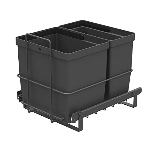 LM 64/2 Einbau Mülleimer ausziehbar mit 2 Abfalleimer (1x11L, 1x16L) Korbauszug anthrazit 32,8x43,3x35,4 cm - Duo Mülltrennsystem für die Küche Unterschrank von LM LANKA JA MUOVI
