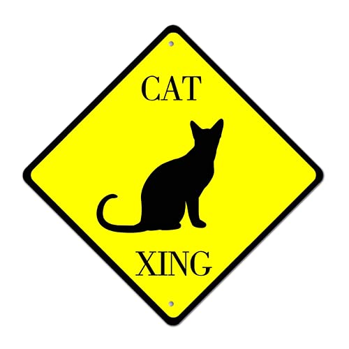 30,5 cm Katze Kreuzschild Vorsicht Katze Xing Warnung Metall Blechschild Vintage Retro Straße Tier Schild Farbecht Metall Blechschild Plakette für Bauernhaus Hof Garten Dekorationen von LMMIXEE