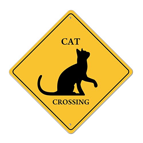 Metallschild Plakette Cat Xing Cat Crossing Warnschild Caution Beware of Cat Crossing Zone Einfache Montage Aluminiumschild Rustikales Tier Straßenschild für Bauernhof Männerhöhle Dekorationen 30,5 cm von LMMIXEE