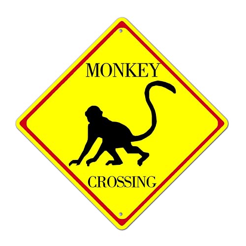 Monkey Xing Crossing Schild Caution Monkey Xing Vintage Rustikales Metallschild Beware of Monkey Crossing Warnschild Fade Resistant Animal Road Sign Plaque für Kabine Scheune Kabine Lustiges Geschenk von LMMIXEE