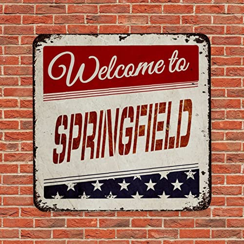 Vintage-Metall-Blechschild, Amerika, die Sterne und Streifen, Flagge ''Welcome to Springfield City County'', lustige Wand-Pub-Schild, nostalgisches Retro-Metallposter für den Außenbereich, Café-Dekor, von LMMIXEE