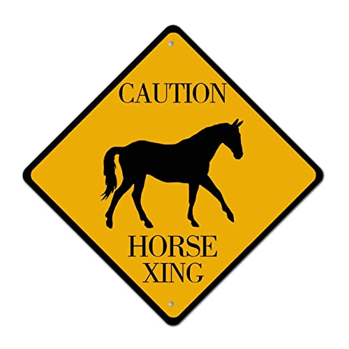 Vorsicht Pferd Kreuzung Xing Schild Retro Metall Blechschild Rusty Straße Tier Schild Slow Horse Crossing Zone Warnung Vorsicht Schild Rhombus Form Metall Blechschild für Hütte Straßendekorationen von LMMIXEE