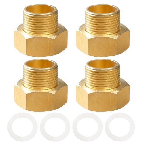 4Stück Reduzierverlängerung,1 innen x 3/4 außen aus Messing Reduzierstück,3/4 auf 1 Zoll Adapter Reduzierstück AG/IG Reduzierverlängerung Aussengewinde Messing Muffennippel reduziert mit Gummidichtung von LOEPENLE