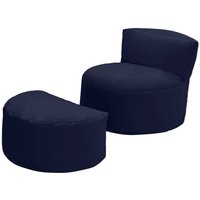 Sitzsack mit Hocker für das Wohnzimmer, Wasserfester Sitzsack mit Rückenlehne und Hocker für Kinder, Runder Sitzsack für Jugendliche - Marineblau von LOFT 25