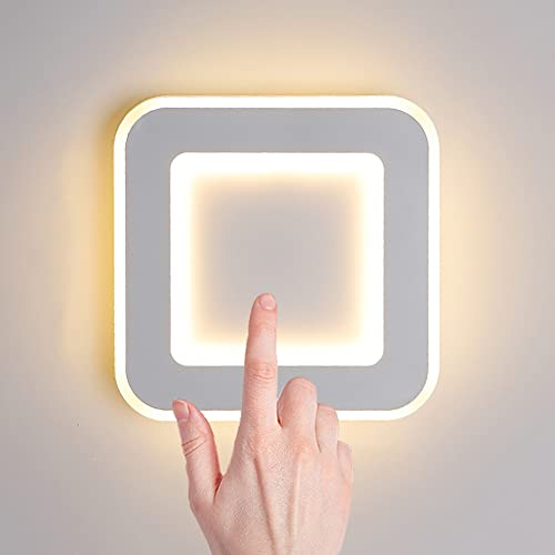 19W LED Wandleuchte Innen Mit Touch Schalter Dimmbar Moderne Quadrat Wandleuchte Schlafzimmer Nachttischlampe Wand 3000K-6000K Wandbeleuchtung Acryl,1800LM, Fur Wohnzimmer Flur Treppe Hote,Weiß von LOGT