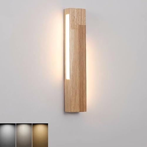 Holz Wandleuchte Innen Moderne LED 8W Wandlampe 3 Farbtemperatur Wandlicht Innenbeleuchtung Holzoptik Nachtlampe Bettlampe für Schlafzimmer Wohnzimmer Treppenhaus Wandbeleuchtung,B von LOGT