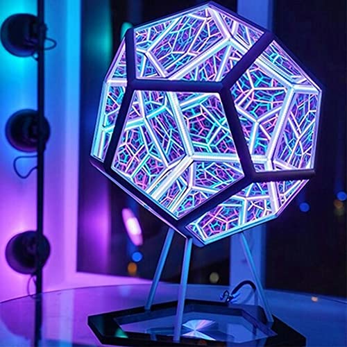 Infinity Dodecahedron Color Art Light, LED Schreibtischlampe Farbwechsel, 7 Farben Dimmbare Nachttischlampe, USB-Aufladung, Party-Atmosphärenlampe, Für Wohnzimmer Schlafzimmer Bar Restaurant Deko von LOGT