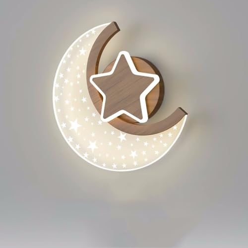 LED Mond Wandlampe Innen Holzoptik 12W Modern Kinder Wandleuchte Sterne und Mond Nachttischlampe 3 Farbtemperatur Junge Mädchen kinder Schlafzimmerlampe Nachtlicht Kinderzimmer Wandbeleuchtung,1 pcs. von LOGT