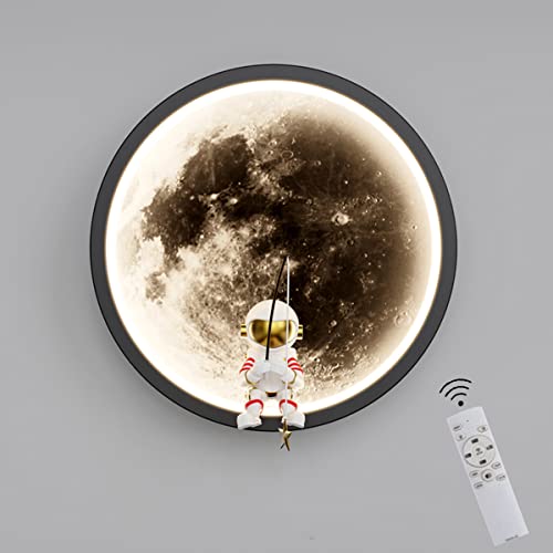 LED Wandlampe Kinderzimmer Mond, Astronaut Wandleuchte Junge/Mädchen Schlafzimmerlampe Deko, Dimmbar mit Fernbedienung, 20CM, 3000K-6000K, 12W, 3D Drucken Mondlampe, Rund Nachttischlampe für Kinder von LOGT